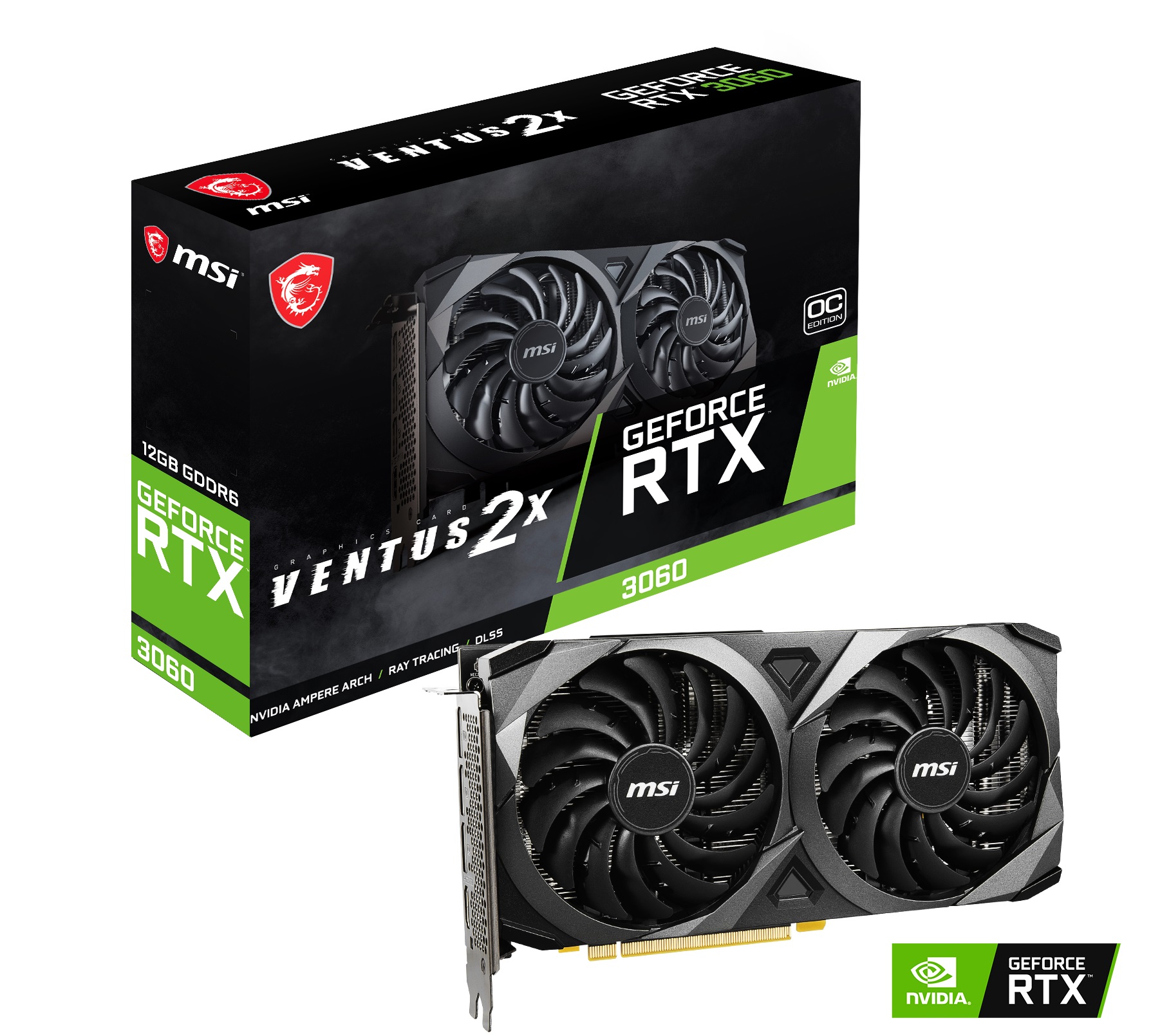 nVidia GeForce RTX 3060 VENTUS 2X 12G OC <br>Core Clocks Boost 1807 MHz, 7680x4320, DisplayPort x 3 (v1.4), HDMI x 1 (v2.1), 8-pin x1, Dimension 235 x 124 x 42 mm nVidia GeForce RTX 3060 VENTUS 2X 12G OC <br>Core Clocks Boost 1807 MHz, 7680x4320, DisplayPort x 3 (v1.4), HDMI x 1 (v2.1), 8-pin x1, Dimension 235 x 124 x 42 mm